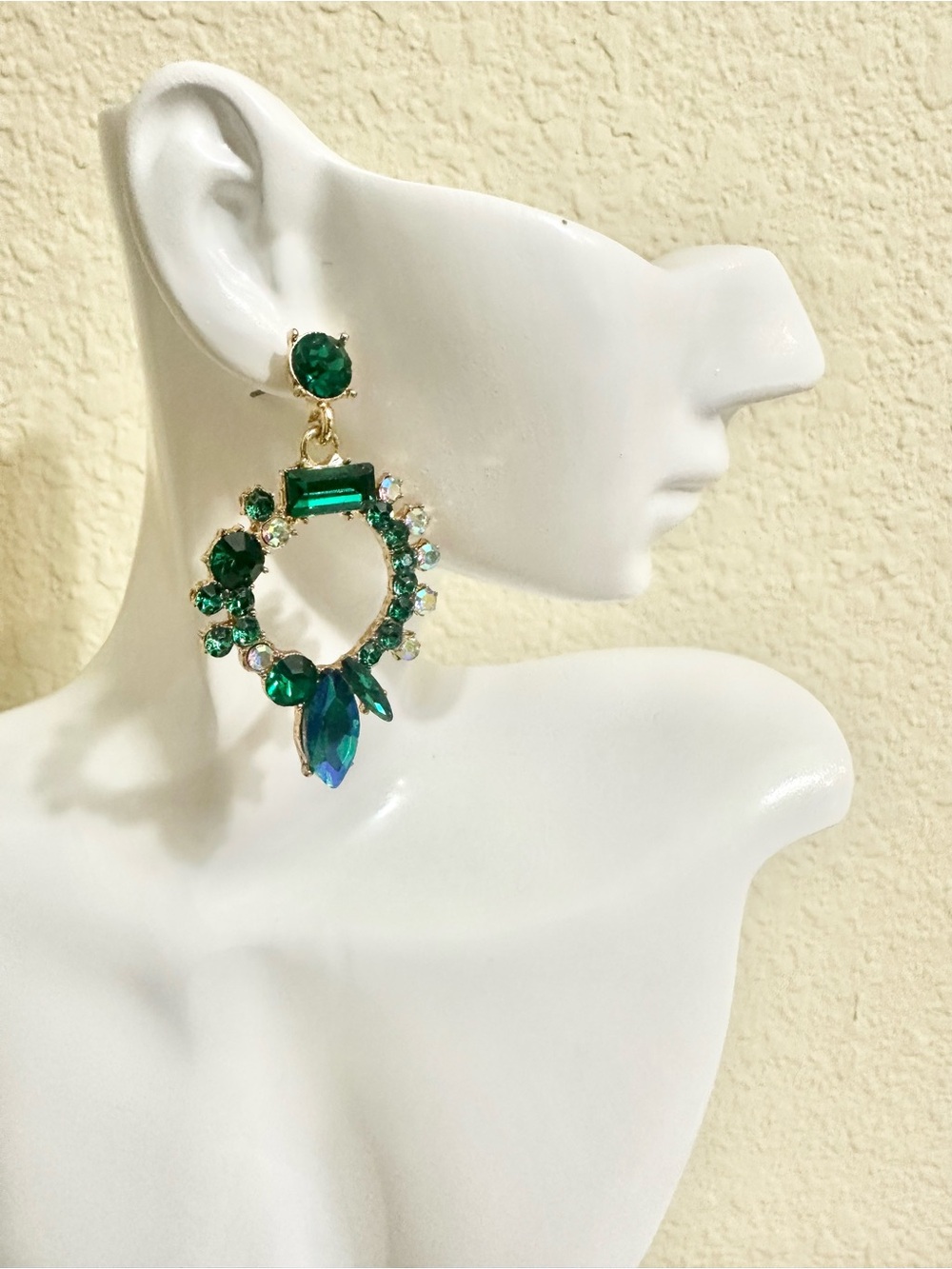 Emerald Crystal Hoop Drop Earrings
